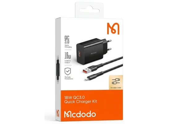 Mcdodo 18W QC3.0 Fast Wall Charger Kit with Lightning Cable, Black - Image 2