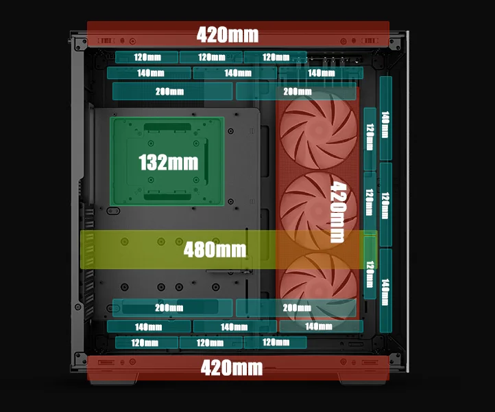 هيكل كمبيوتر DeepCool CH780 ATX+ بانورامي ثنائي الحجرة Full Tower مع كابل Riser Gen 4 و3 مراوح Trinity 140mm ARGB - أسود - Image 11