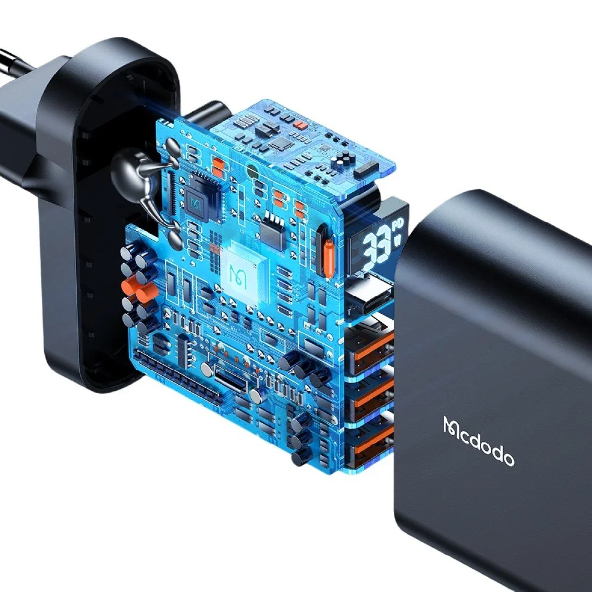 Mcdodo CH-2250 33W 4-Port Digital Display Fast Charger Adapter Black - Thumbnail 3