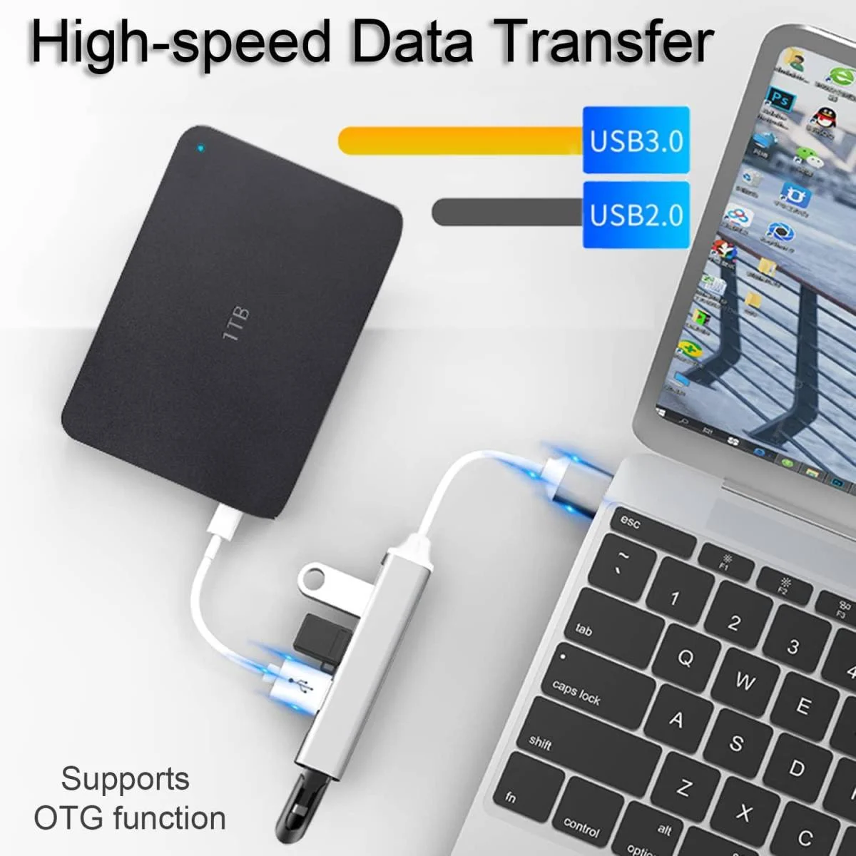 4-Port USB Hub Adapter with 1 USB 3.0 and 3 USB 2.0 Ports - Image 6