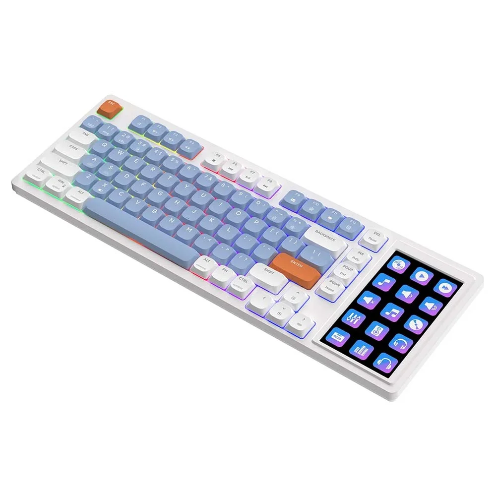 AJAZZ AK815 Mechanical Keyboard with Screen, Red Switches & DIY RGB – White, Blue & Orange - Image 3