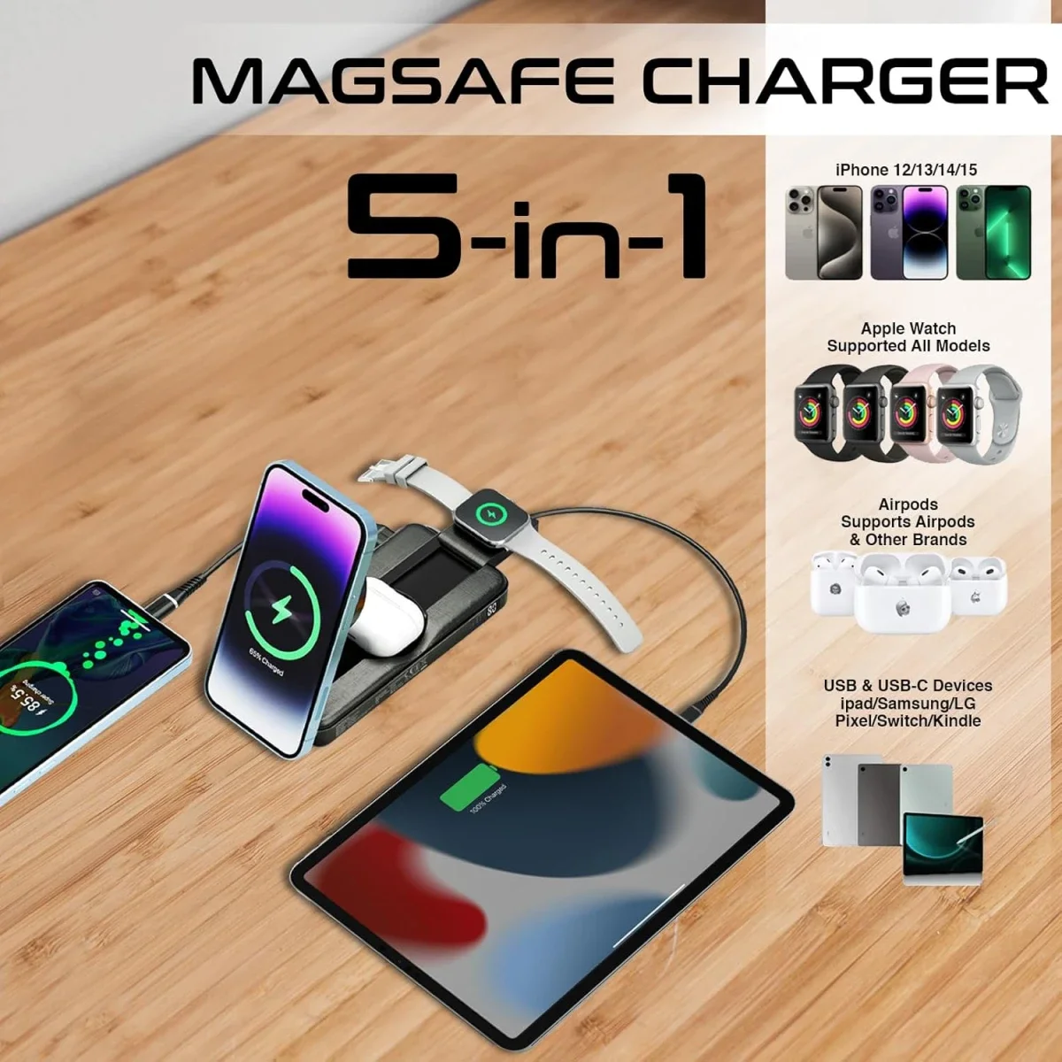 باور بانك MagSafe 5 في 1 قابل للطي Promate PowerPack-Fold بسعة 10000mAh وقدرة 15W - أسود - Image 5