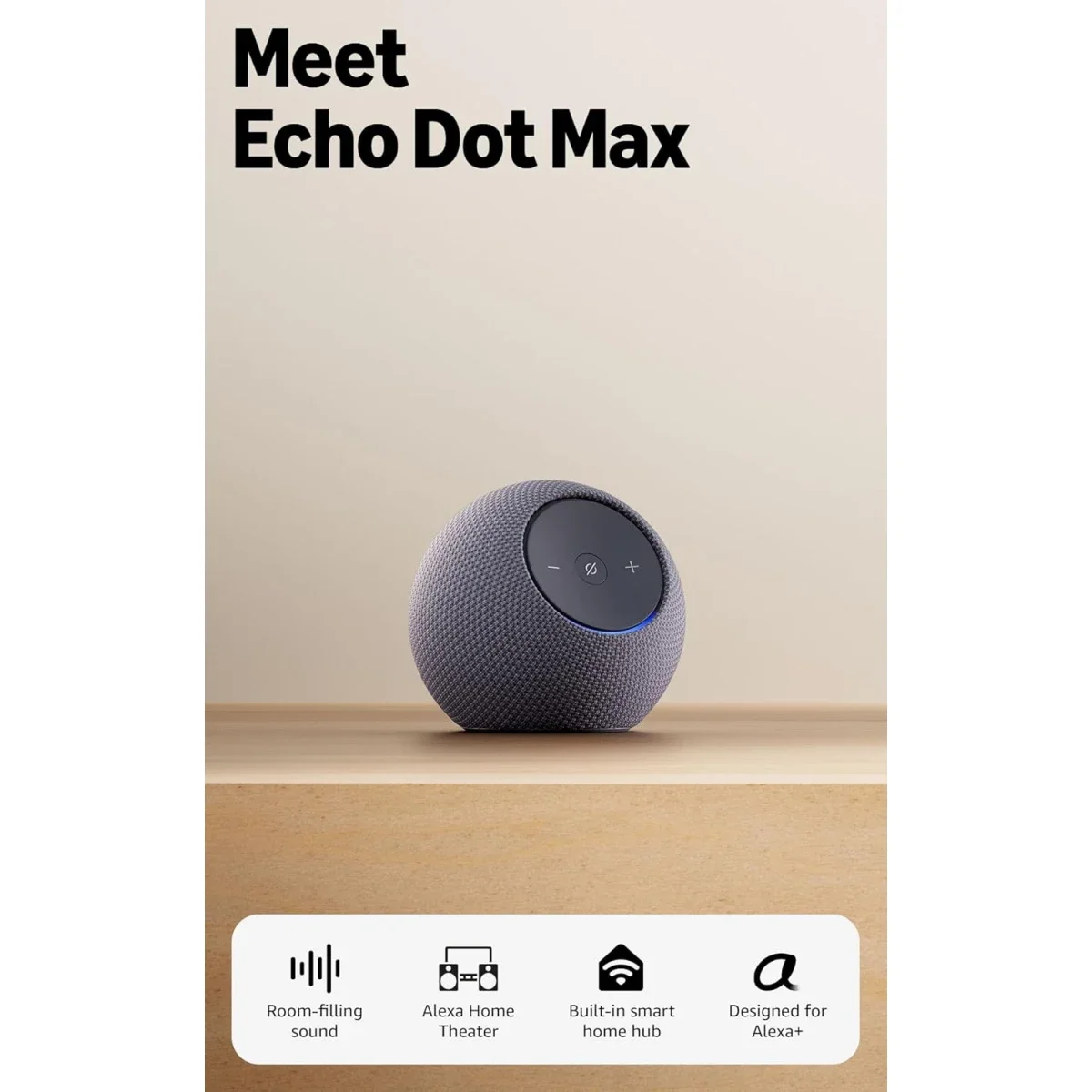 Amazon Echo Dot Max Smart Speaker with Alexa+ and Room-Filling Sound - Graphite - Thumbnail 3