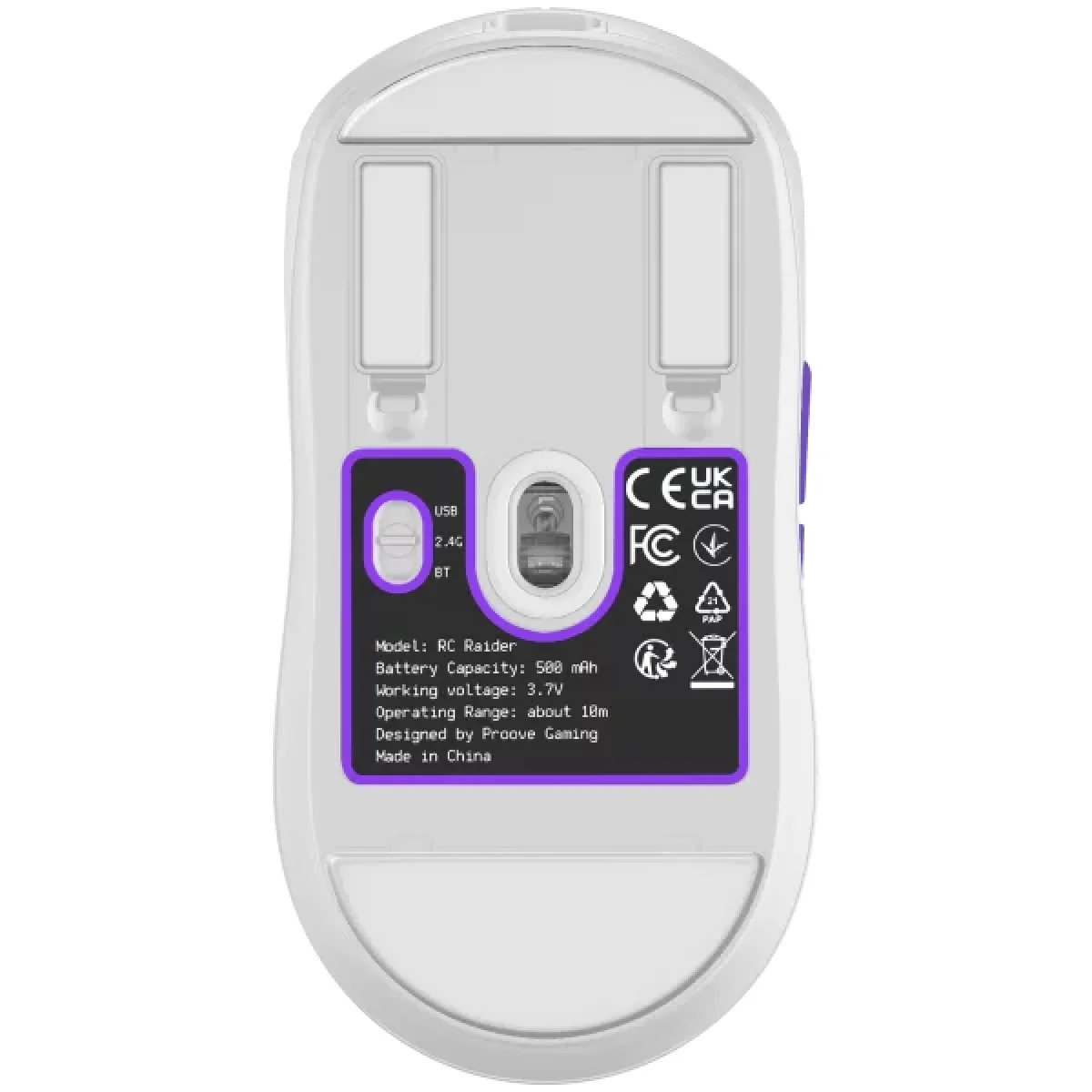 Proove RC Raider 8K Tri-Mode Wireless Gaming Mouse 32000 DPI White/Purple - Thumbnail 2