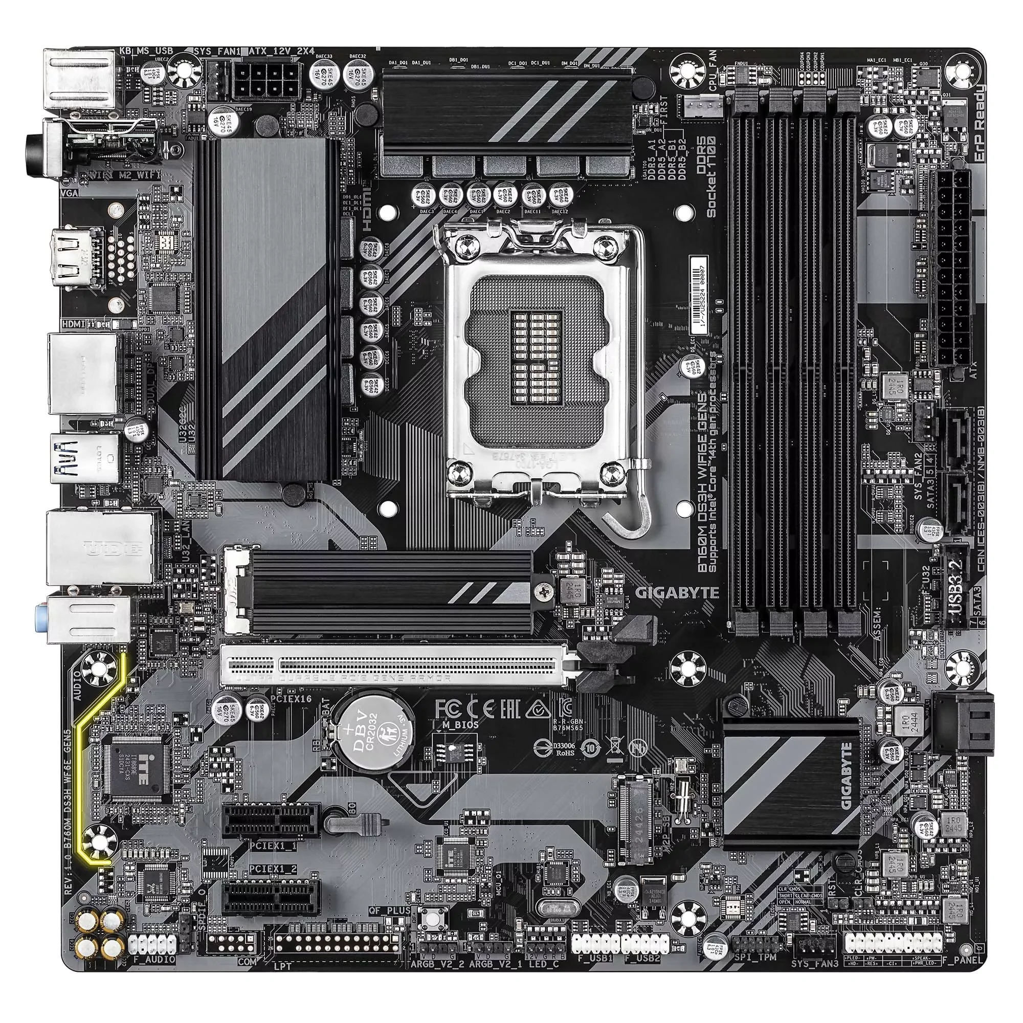 لوحة أم GIGABYTE UD DDR5 بمقبس LGA 1700 لمعالجات Intel الجيل 14/13/12 B760M DS3H WIFI6E GEN5 - Thumbnail 2