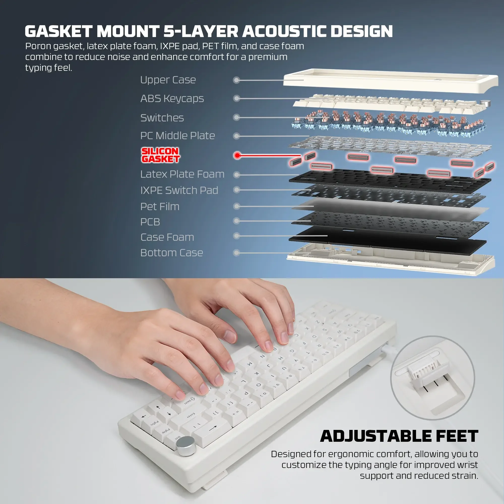 كيبورد ألعاب ميكانيكل Fantech MK614 ATOM X66 بتصميم Silicon Gasket - Image 6