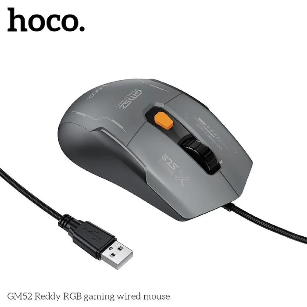 HOCO GM52 Wired Gaming Mouse 12800 DPI 1000Hz 6-Button Black/Orange - Thumbnail 7