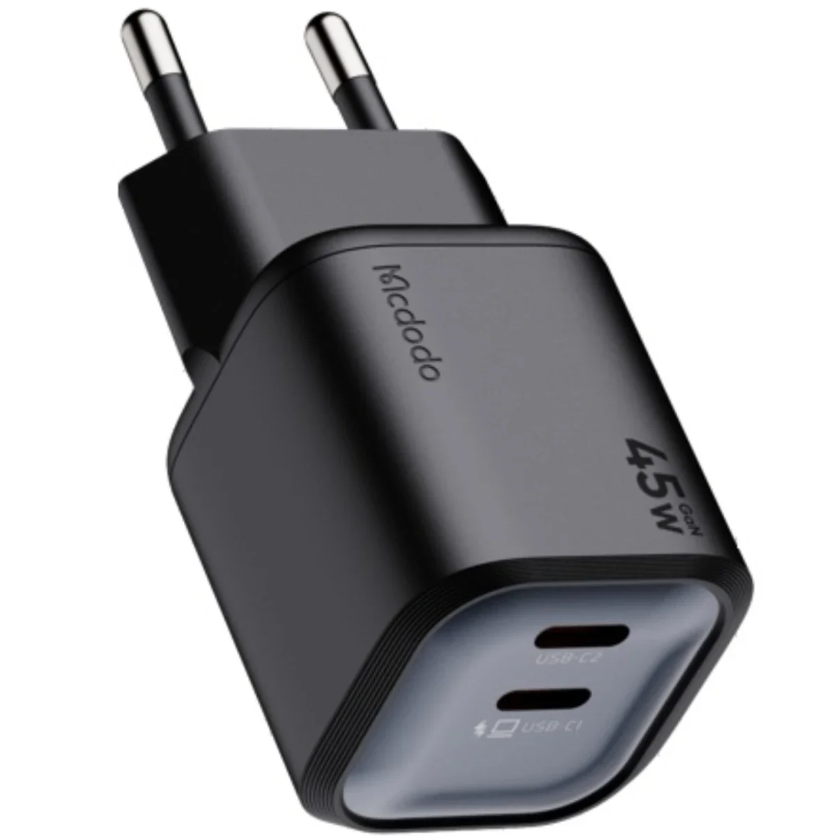 شاحن جداري Mcdodo Gana Mini GaN بقدرة 45 واط ومنفذي USB-C - أسود