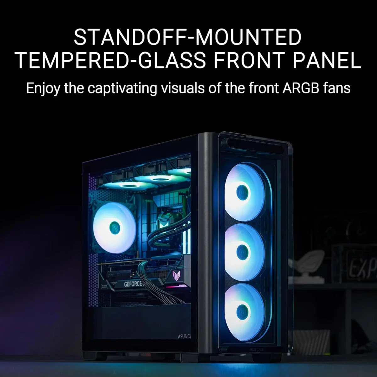 Asus A23 Plus Micro-ATX Computer Case with 4 Pre-Installed ARGB Fans, 360mm Radiator Support, 380mm GPU Clearance, Black - Image 4