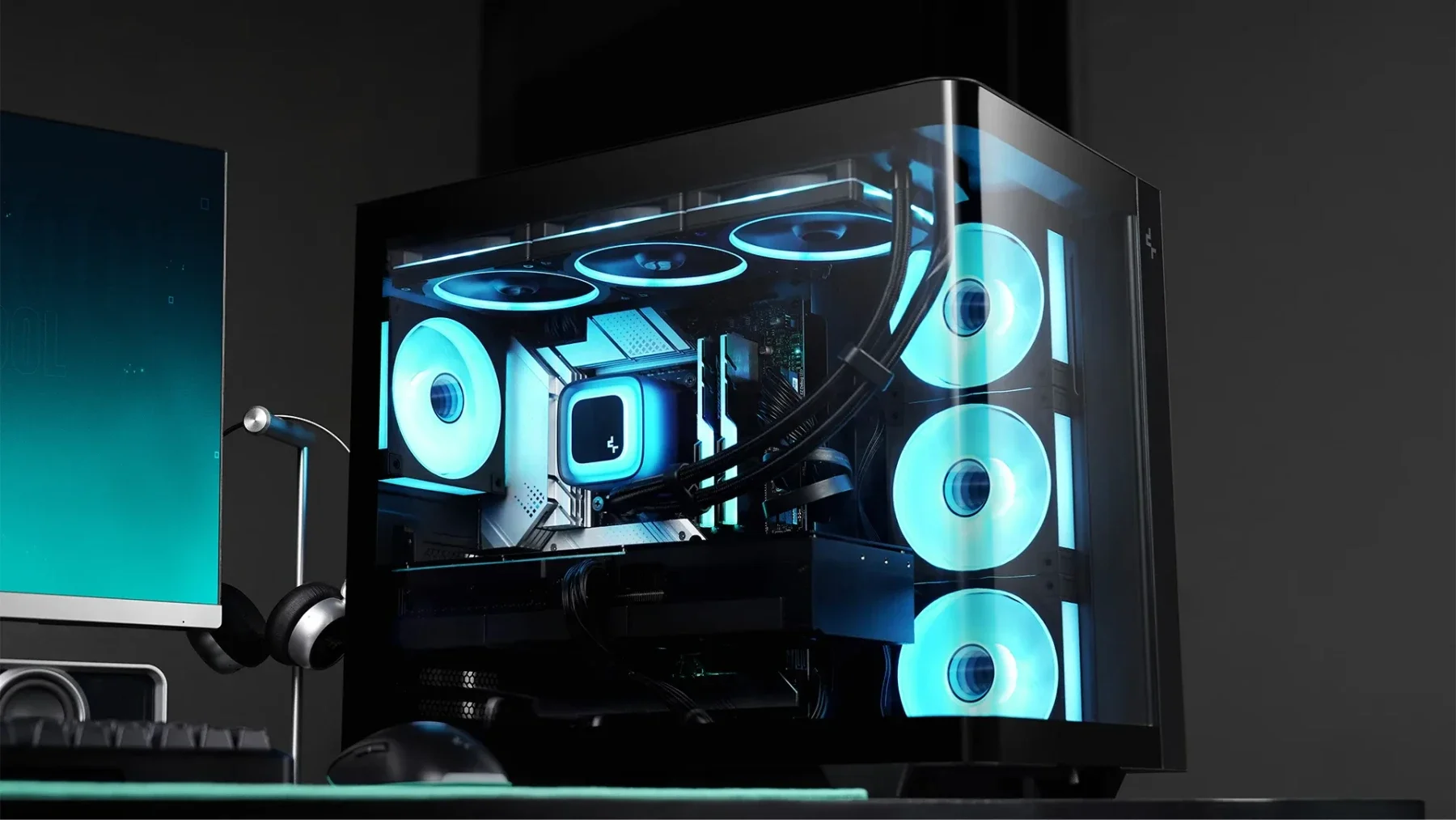 هيكل كمبيوتر DeepCool CG530U 4F بانورامي بزجاج منحني ATX ميد تاور مع 4 مراوح مثبتة مسبقًا، ثنائي الحجرة، أسود - Image 11