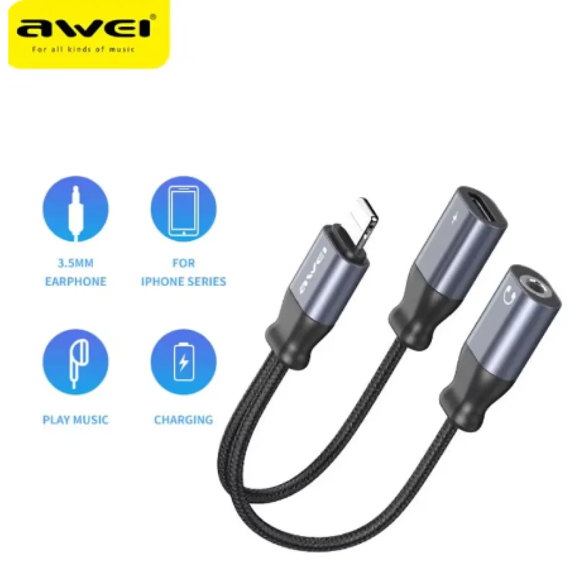 محول سماعات Awei CL-73 من Lightning إلى AUX 3.5 مم للآيفون