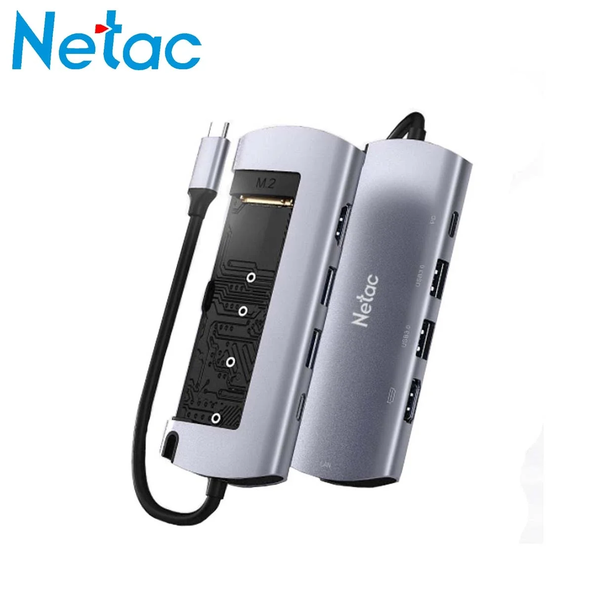 هاب وحاوية Netac WH41 لأقراص M.2 SATA NGFF مع HDMI وRJ45 وUSB-C وUSB-A