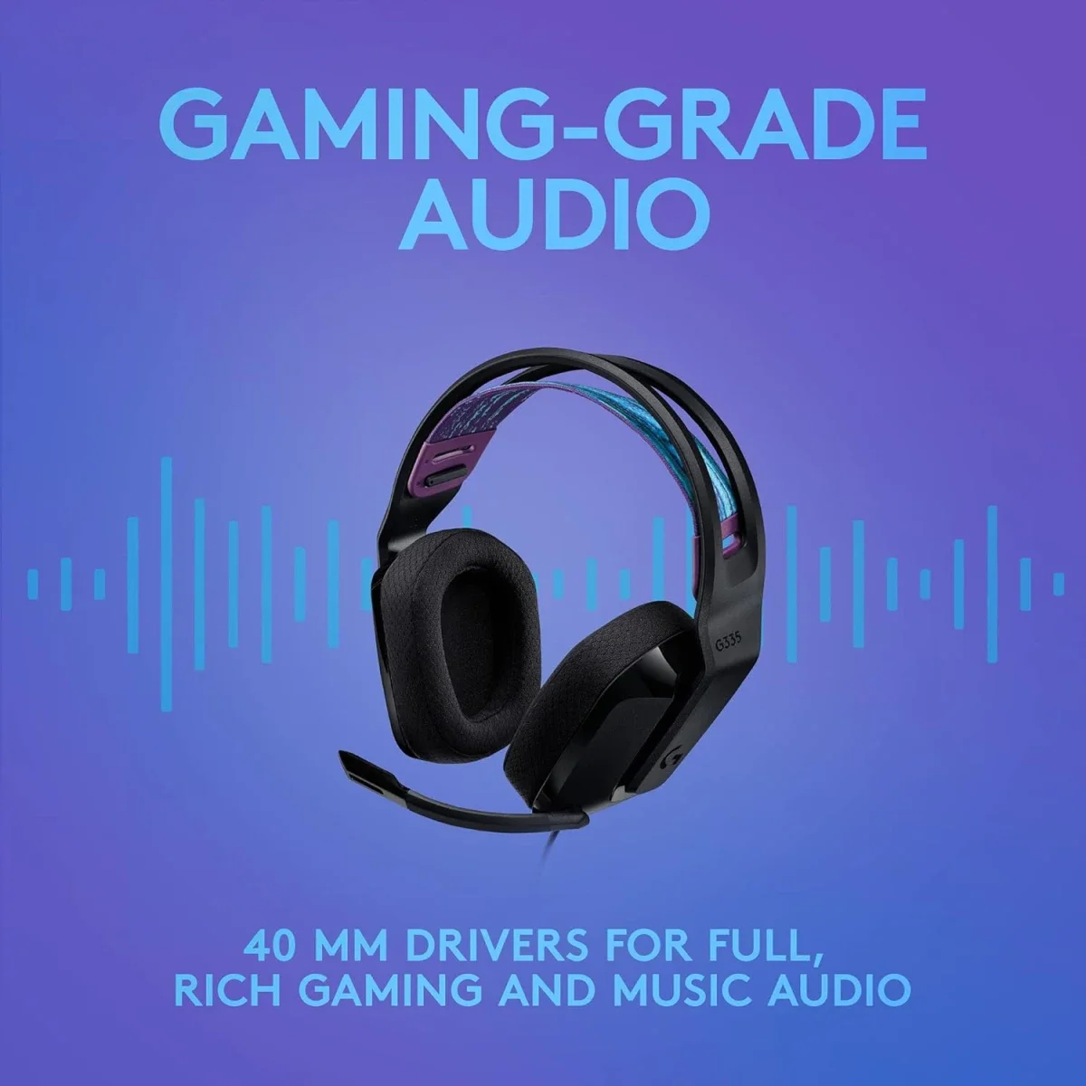 سماعة ألعاب Logitech G335 سلكية مع ميكروفون قابل للطي لكتم الصوت ومنفذ صوت 3.5 مم - أسود - Thumbnail 8