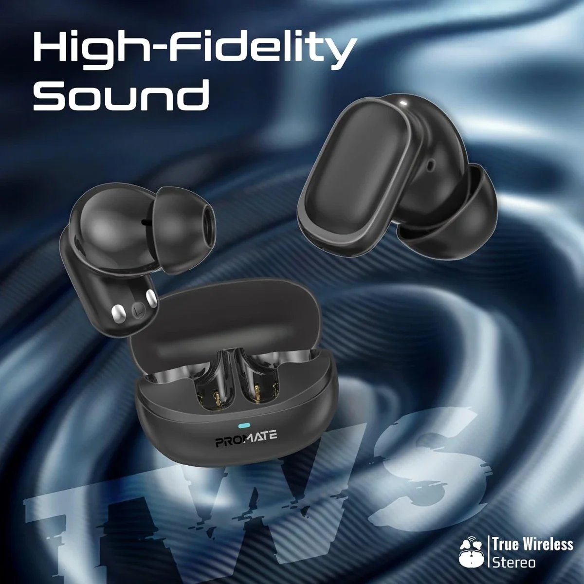 Promate Lush-Pro True Wireless Stereo Earbuds with IntelliTouch Controls, HD Microphone & IPX4 Water Resistance - Black - Thumbnail 3