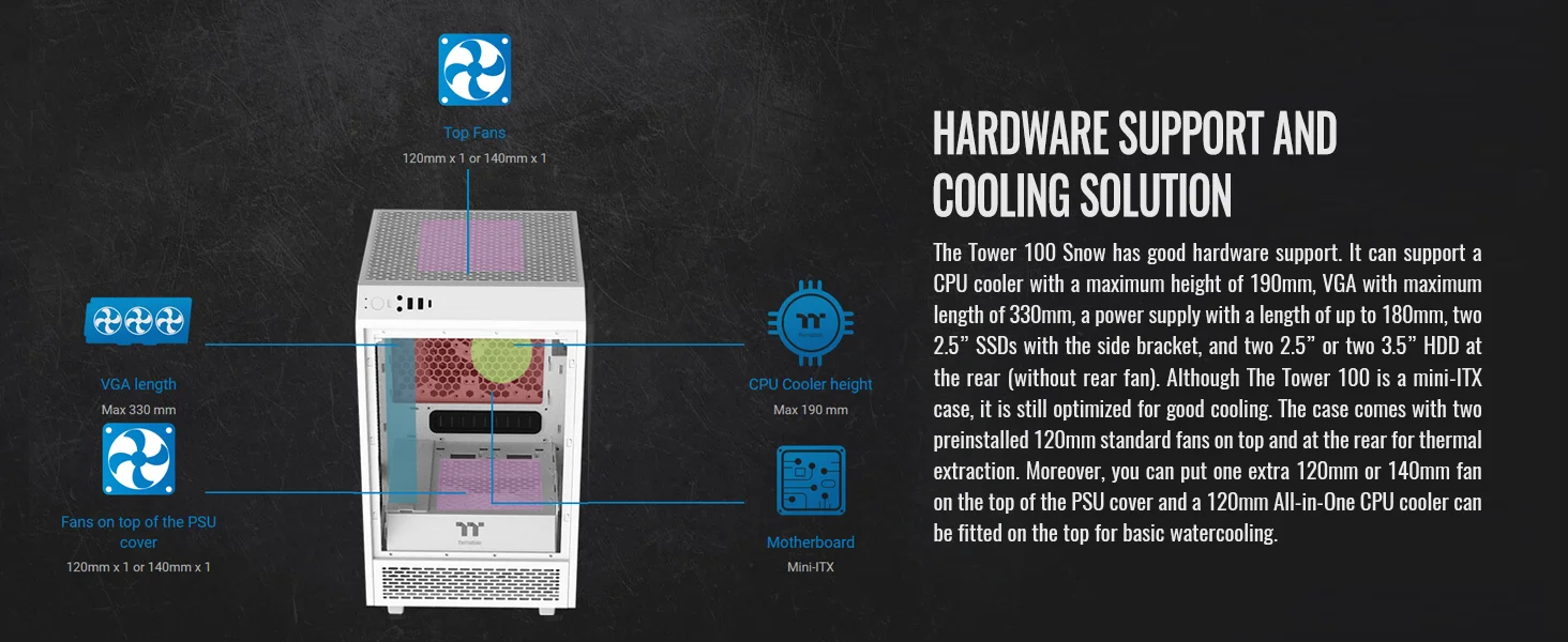 هيكل كمبيوتر Thermaltake The Tower 100 ميني تاور زجاج مقسى Mini-ITX باللون الأبيض - Image 15