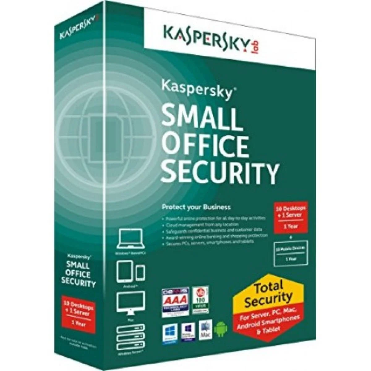 برنامج حماية Kaspersky Small Office Security لمدة سنة لـ 10 أجهزة و10 أجهزة محمولة وخادم واحد