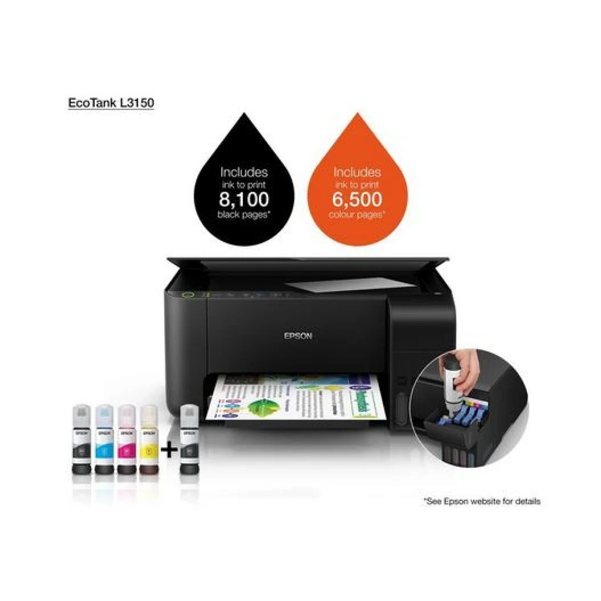 EPSON EcoTank L3150 Wi-Fi All-in-One Ink Tank Printer - Black - Image 3
