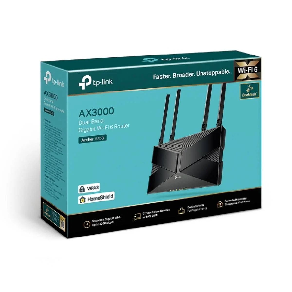 راوتر TP-LINK Archer AX53 AX3000 واي فاي 6 ثنائي النطاق جيجابت، حتى 3000Mbps، 160MHz، WPA3، EasyMesh وOneMesh، HomeShield، كفالة سنة - Image 2