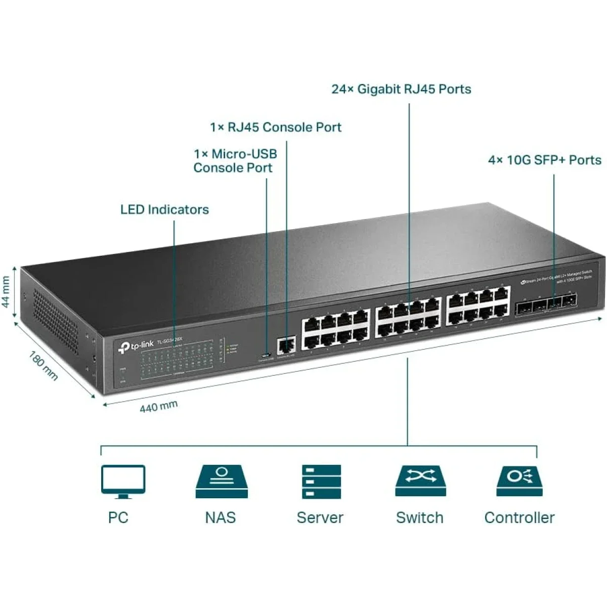 سويتش TP-LINK TL-SG3428X جيجابت 24 منفذ مُدار ذكي L2+ مع 4 فتحات SFP+ بسرعة 10G - Thumbnail 3