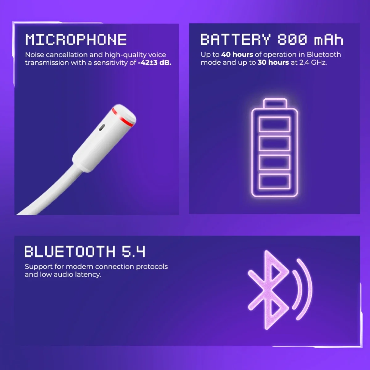 Proove Bliss Pro (APP) Wireless Gaming Headset, White, 2.4GHz, Bluetooth 5.4 & AUX - Thumbnail 3