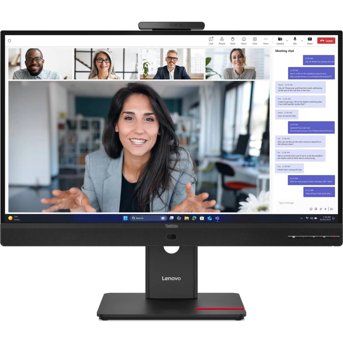 شاشة Lenovo ThinkVision T27QD-4v بحجم 27 إنش IPS QHD 120Hz للاجتماعات مع كاميرا 5MP وقاعدة USB-C 100W - Image 3