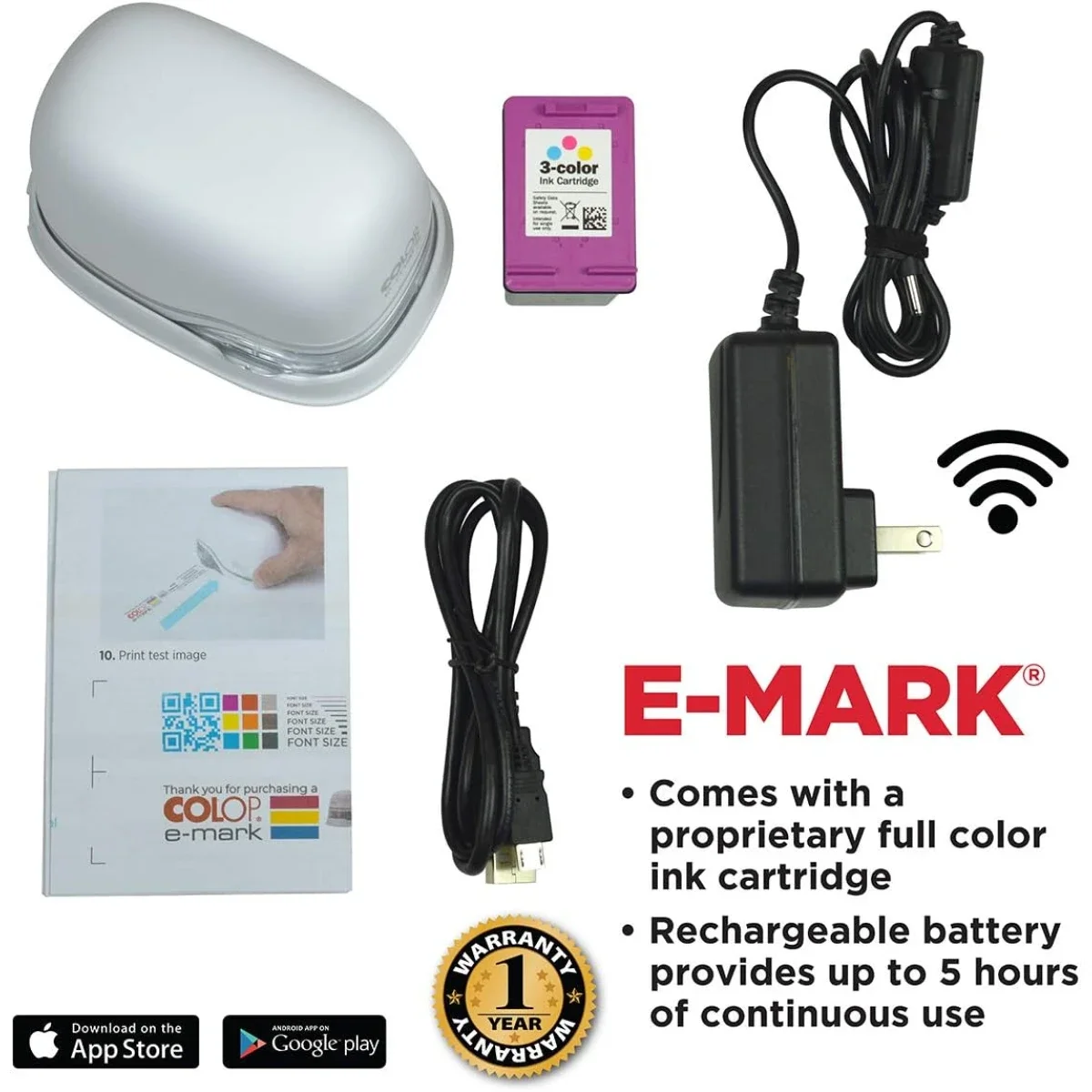 طابعة Colop E-Mark Plus محمولة ملونة بتقنية نفث الحبر مع Wi-Fi وUSB، أسود - Thumbnail 5