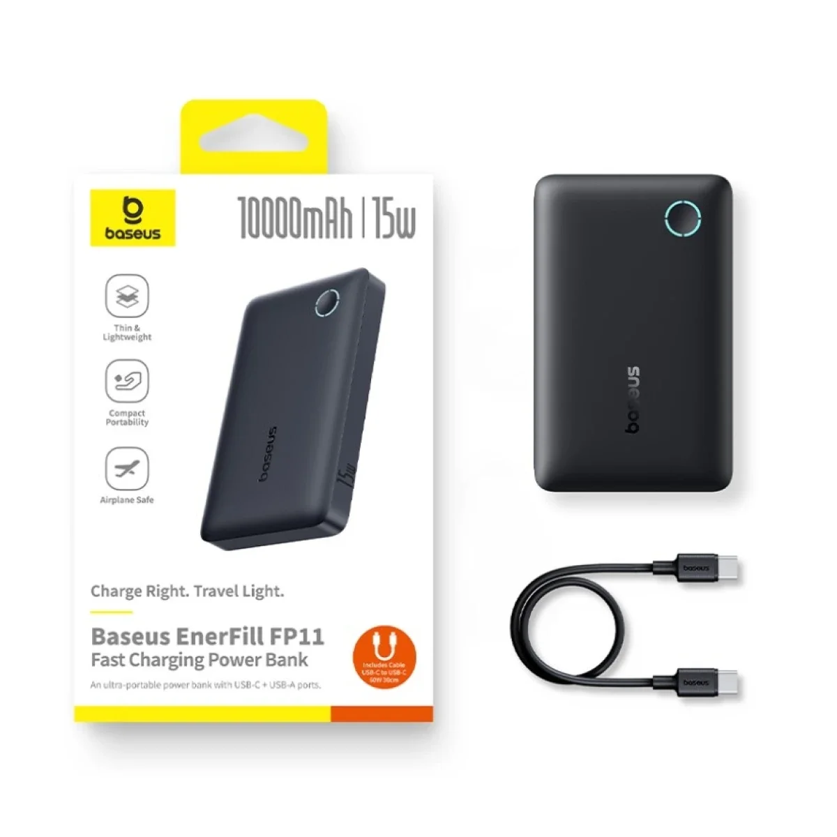 باور بانك Baseus EnerFill FP11 بسعة 10000mAh وشحن سريع 15W أسود - Thumbnail 4