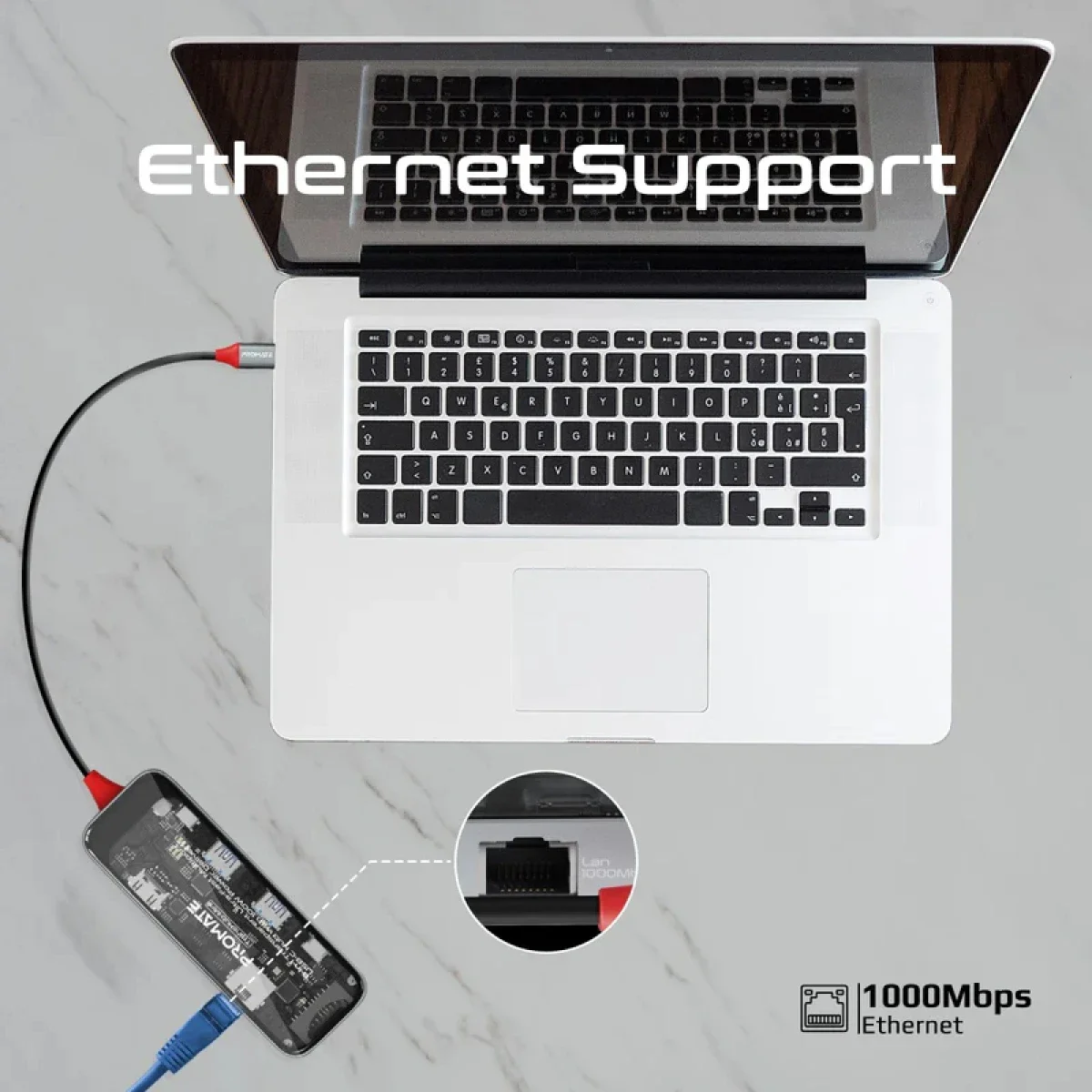 موزع وسائط USB-C ‏8 في 1 Promate TransHub-Mini مع HDMI ‏4K@60Hz ومنفذ LAN جيجابت وطاقة PD ‏100W - Thumbnail 6