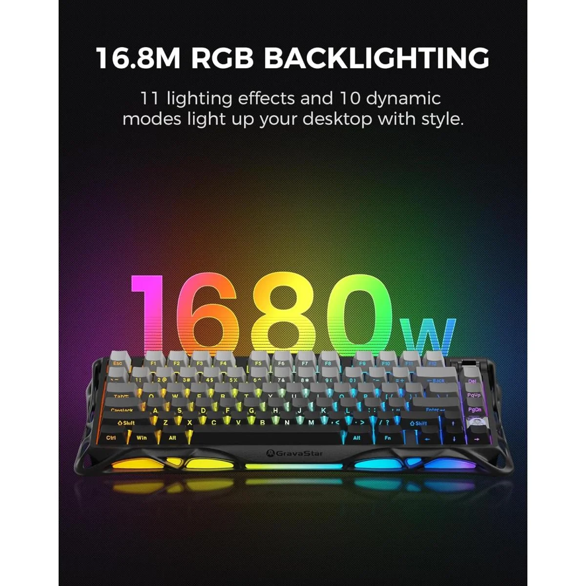 كيبورد ألعاب GravaStar Mercury K1 ميكانيكي لاسلكي 75% أسود متدرج - Image 6