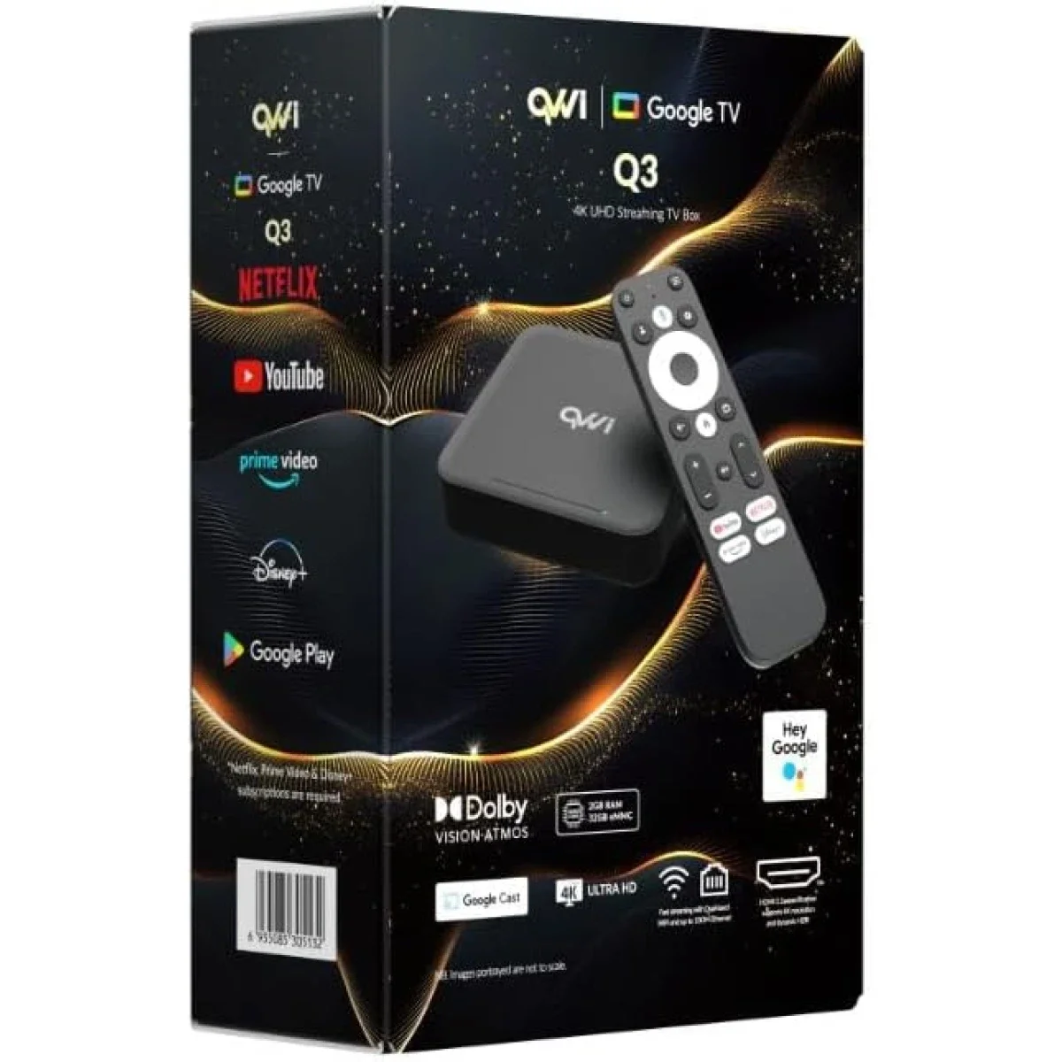 جهاز بث QVWI Q3 Google TV بدقة 4K UHD مع سعة تخزين 32GB وجهاز تحكم صوتي - Thumbnail 3