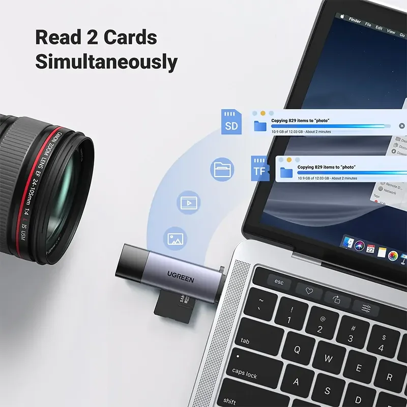قارئ بطاقات Ugreen 50706 بمنافذ USB-C وUSB 3.0 لبطاقات SD وMicroSD - Image 6