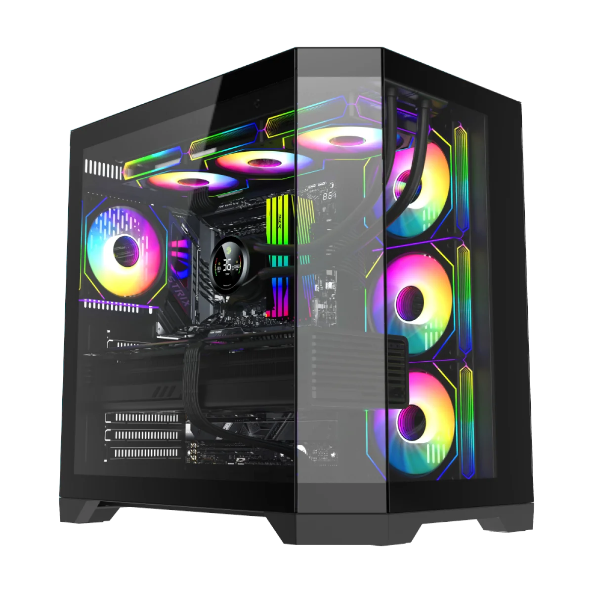 كيس كمبيوتر GameMax Hype-A أسود ATX للألعاب بزجاج مقسى مزدوج وهب ARGB ومراوح مركبة مسبقاً - Image 3