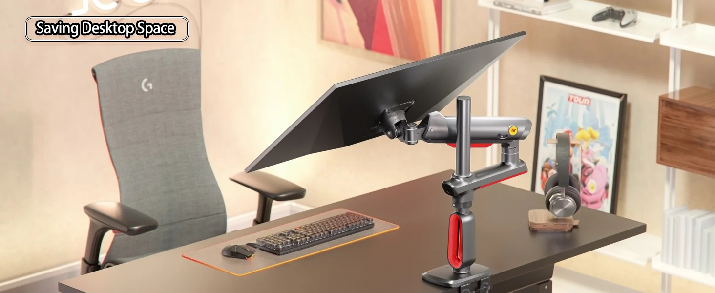 ذراع شاشة North Bayou L70 للألعاب بإضاءة RGB، 32–60 إنش، VESA 75/100 مم، تثبيت مكتبي قوي حتى 20 كغ - Thumbnail 19