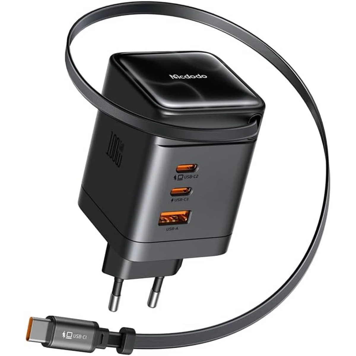 Mcdodo CH-847 100W GaN Charger with 65cm Retractable Cable, 3 USB-C + 1 USB-A