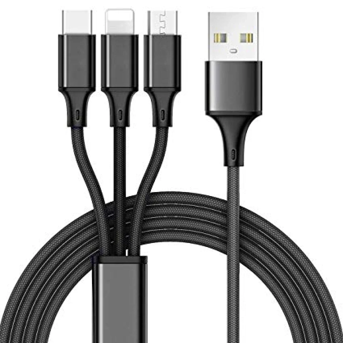 كابل شحن عالمي 3 في 1 USB 2.0 مع Lightning وMicro USB وUSB-C
