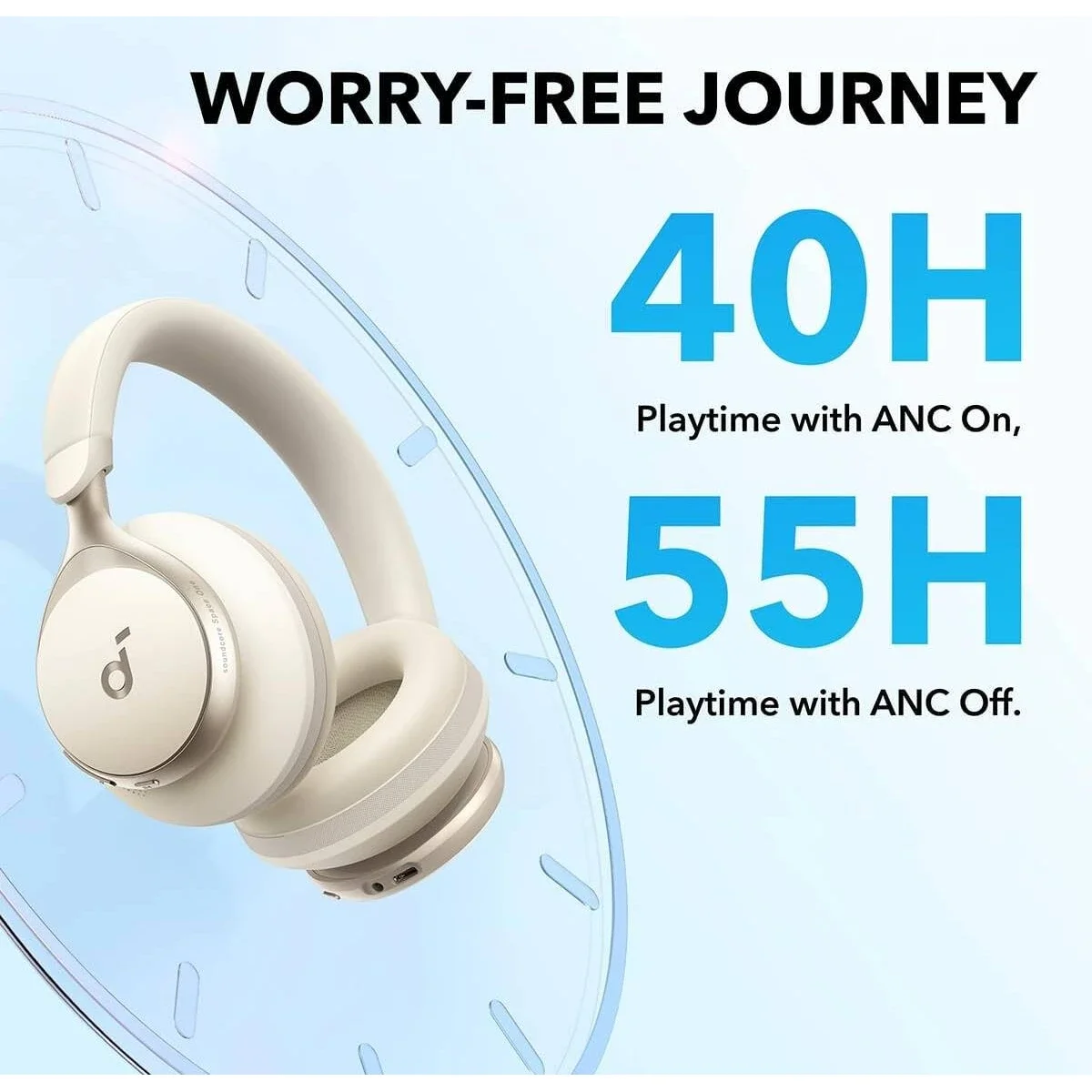 Anker Soundcore Space One ANC Headphones, 2X Voice Reduction, 40H ANC, Bluetooth 5.3, White - Image 4