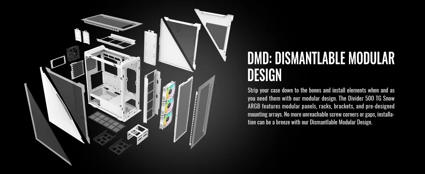 هيكل كمبيوتر Thermaltake Divider 500 ميد تاور مع 3 مراوح أمامية ARGB مقاس 120 مم ومروحة خلفية 120 مم وألواح مثلثة متناظرة - White - Image 17