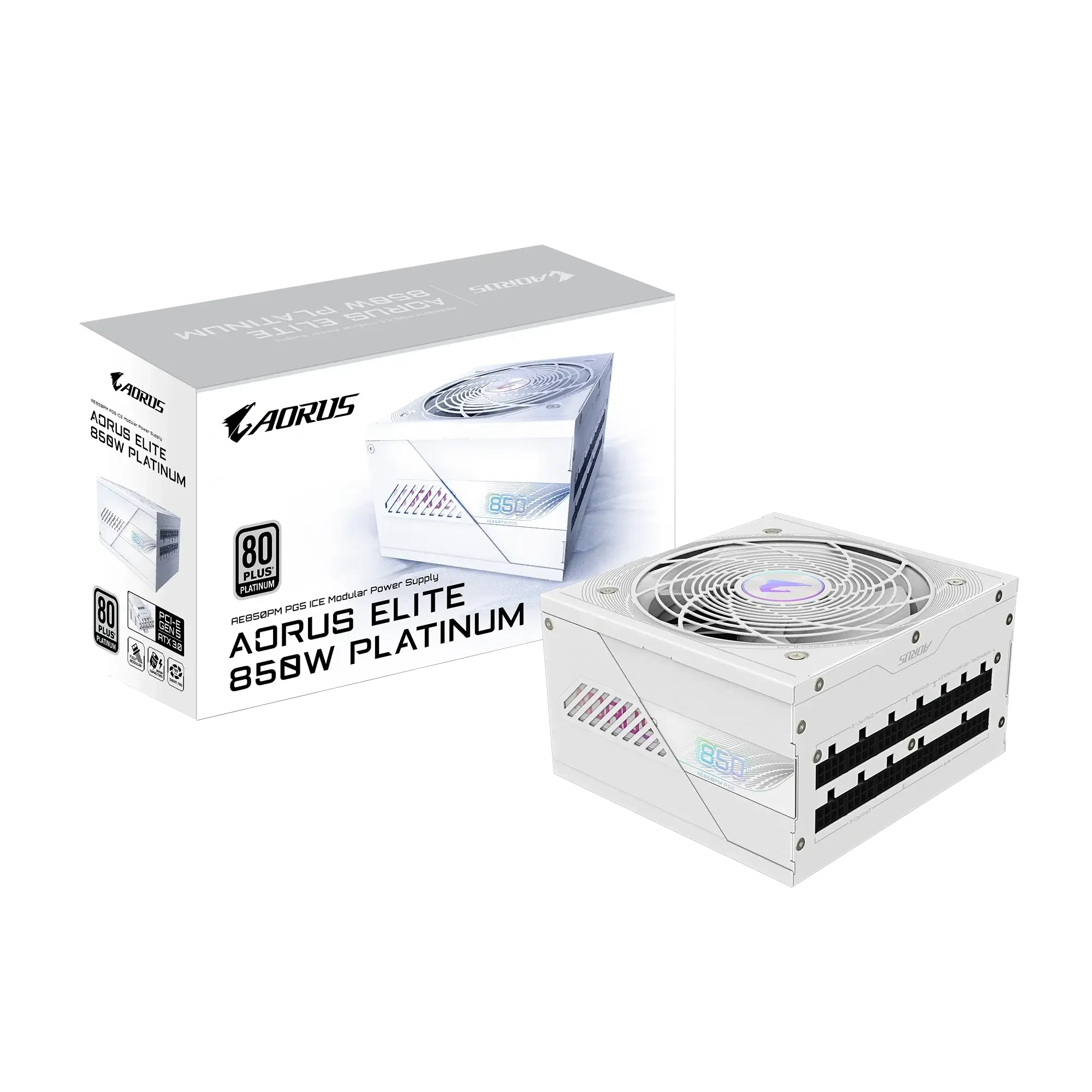 مزود كهرباء للكمبيوتر GIGABYTE AORUS ELITE P850W بقدره 850 واط 80 PLUS Platinum معياري بالكامل ATX PCIe 5.0 ICE