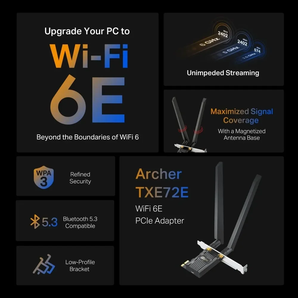 TP-LINK AXE5400 Wi-Fi 6E PCIe Adapter with Bluetooth 5.3 – Archer TXE72E V2 - Image 4