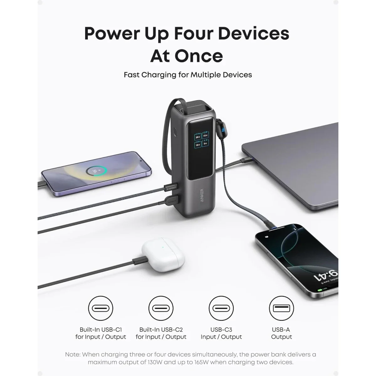 Anker Zolo A1695 25,000mAh 165W Power Bank with Built-In Cables - Thumbnail 3