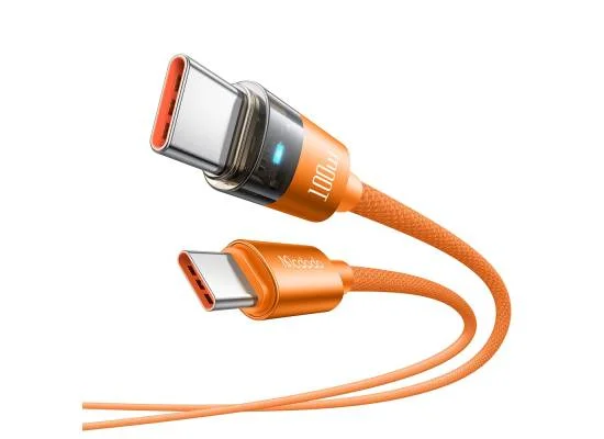 Mcdodo CA-5585 100W USB-C to USB-C Transparent Charging Cable with Light, 1.5m, Orange - Thumbnail 2