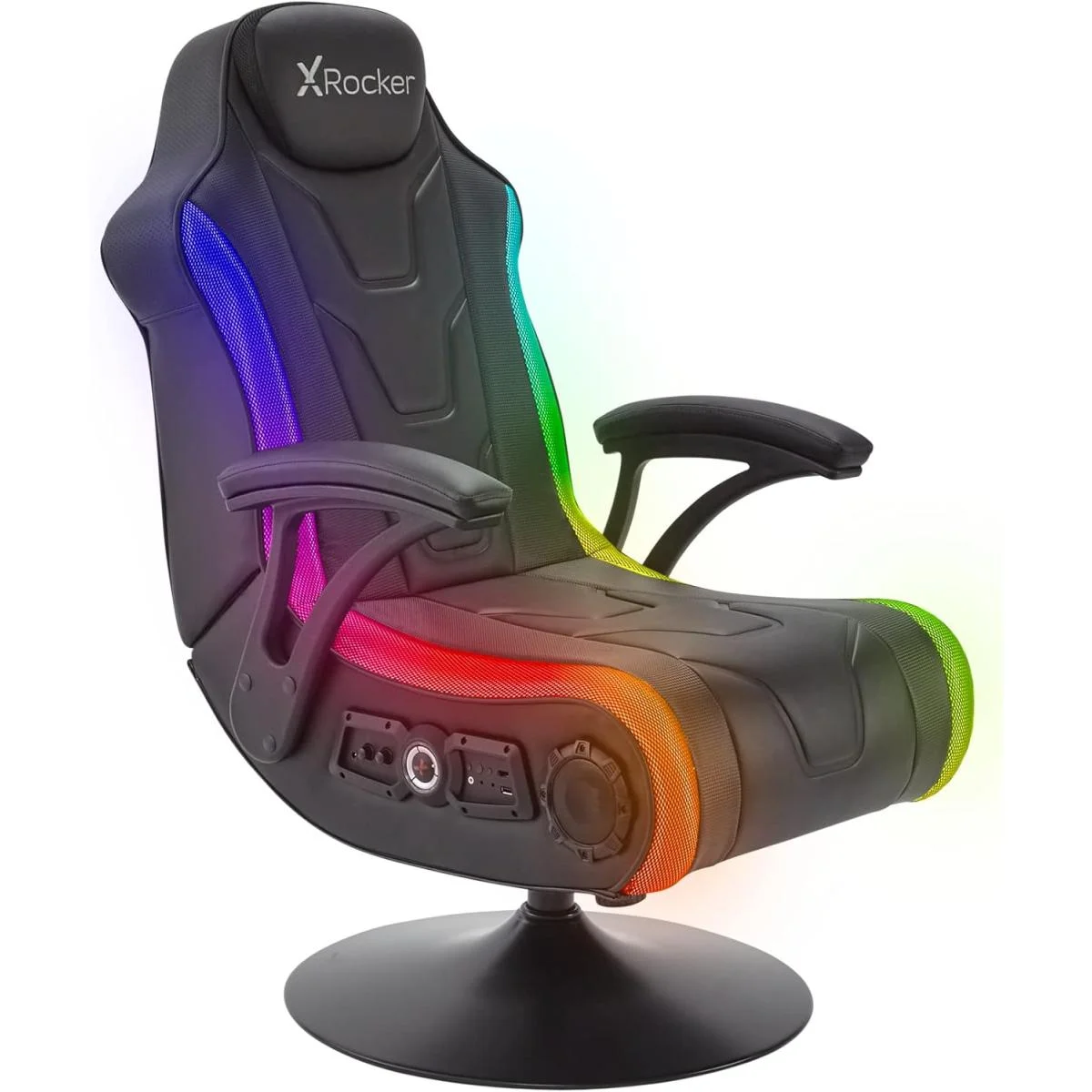 X-Rocker Monsoon RGB 4.1 Audio Pedestal Gaming Chair with Bluetooth Speakers, Subwoofer & Vibration - Black