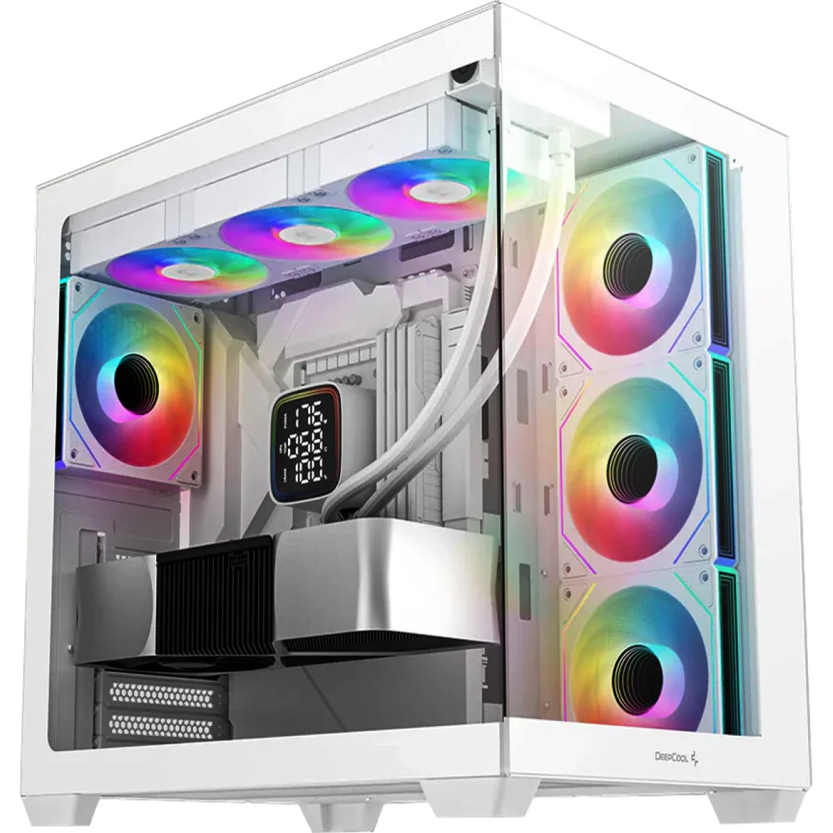 هيكل كمبيوتر DeepCool CG530 4F بانورامي ATX ميد تاور مع 4 مراوح مثبتة مسبقًا وتصميم ثنائي الحجرة، أبيض - Image 1
