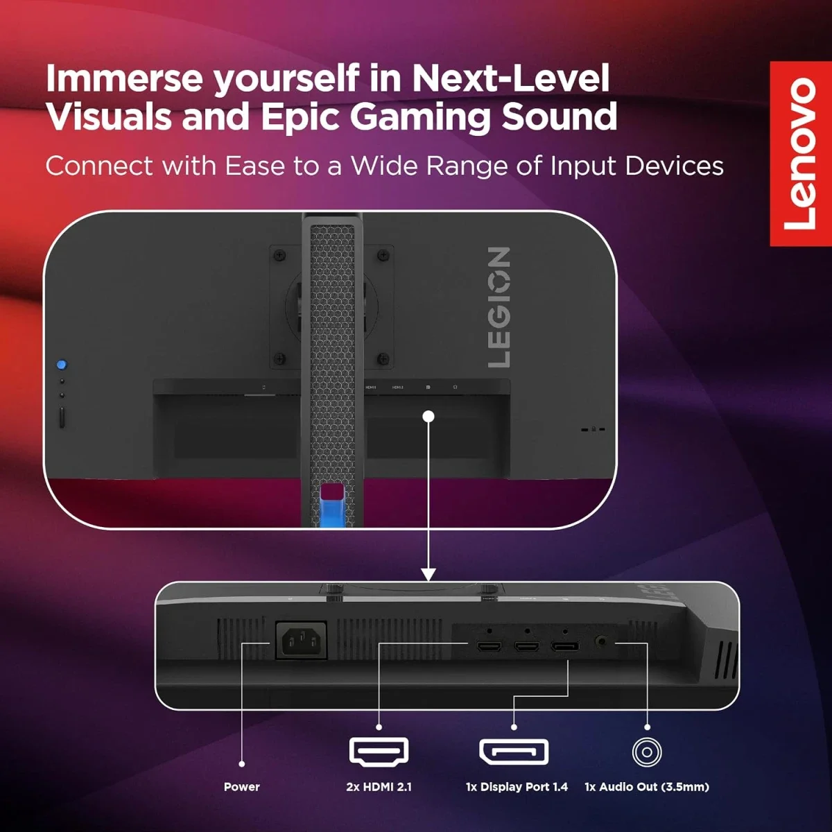 شاشة ألعاب Lenovo Legion R25i-30 مقاس 24.5 إنش FHD IPS بتردد 180 هرتز مع تعديل الارتفاع والميل والدوران الأفقي والعمودي - Image 4