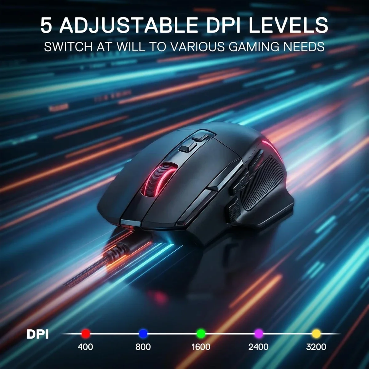 Redragon M925 Wired Gaming Mouse, 24000 DPI, 10 Programmable Buttons, Black - Thumbnail 2