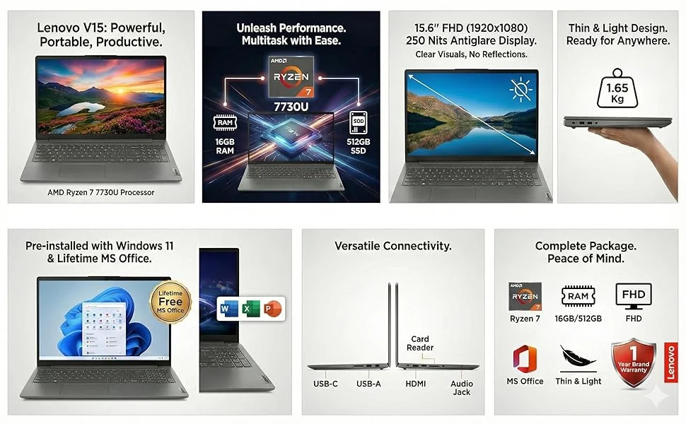 Lenovo V15 G4 2024 Laptop 15.6-inch FHD AMD Ryzen 7 7730U 16GB RAM 512GB SSD Grey - Image 10
