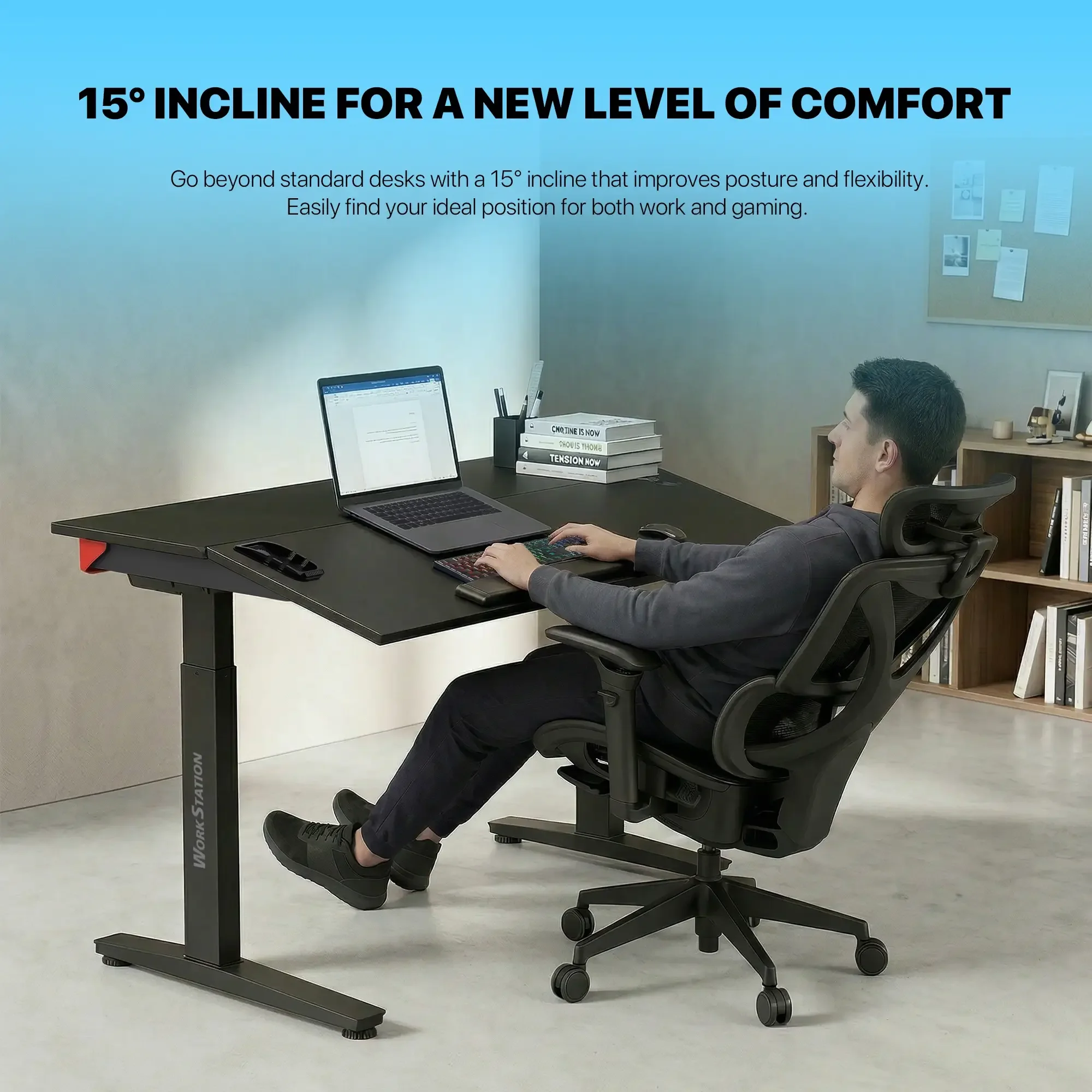 Fantech DW314 Workstation Zurich Electric Sit-Stand Tilt Height Adjustable Magnetic Gaming Desk - Image 4