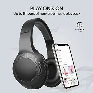 Promate LaBoca Wired & Wireless Bluetooth 5.0 Headphones with Deep Bass, MicroSD Playback, Built-In Mic and 5H Playtime - Black - Thumbnail 12