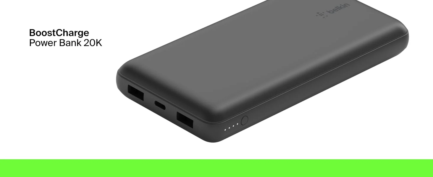 Belkin BPB012BTBK BoostCharge 20,000mAh USB-C Power Bank with 2 USB-A Ports, 15W, Black - Thumbnail 9