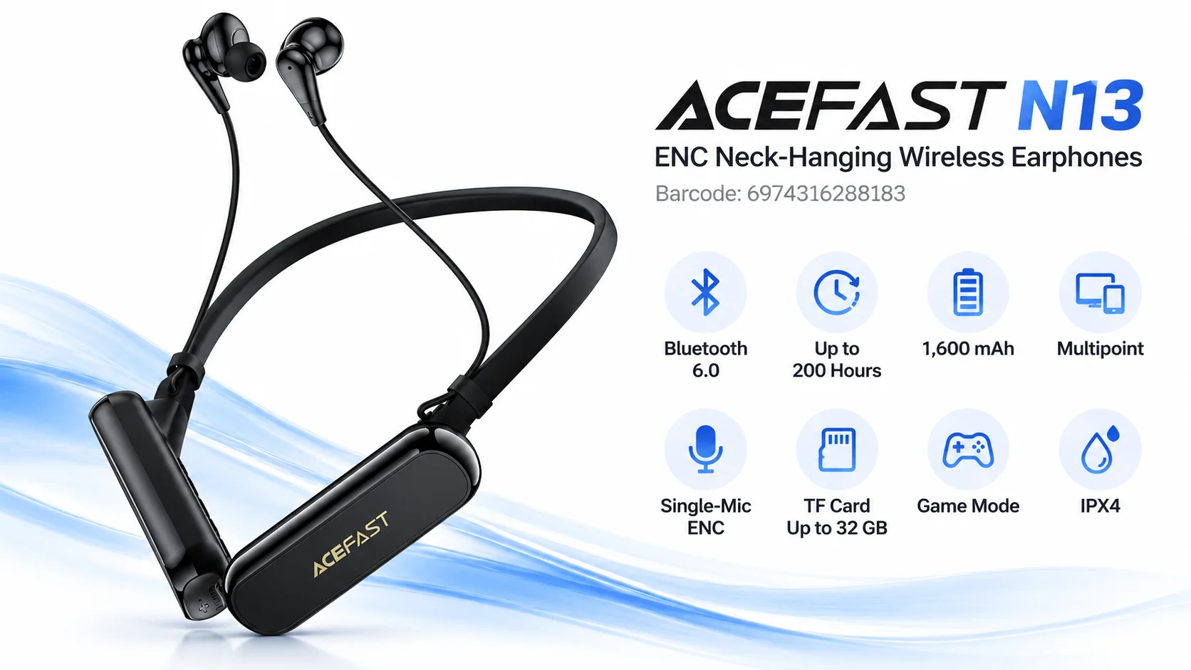 سماعات رقبة ACEFAST N13 لاسلكية مع ENC - أسود - Thumbnail 9